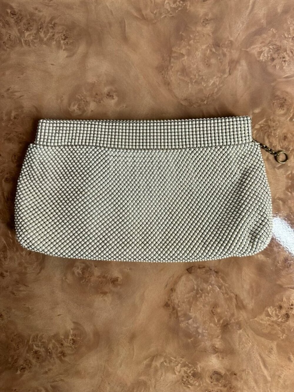 Vintage Whiting & Davis Cream Enamel Metal Mesh Clutch Purse Made in USA